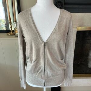 Shimmery Tan Zip Up Sweater
